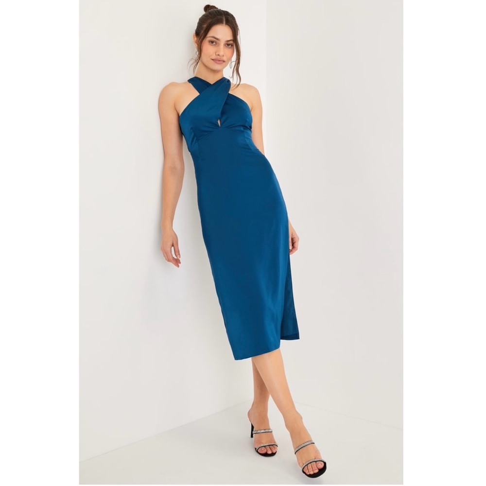 NWT Lulu’s Teal Satin Dress